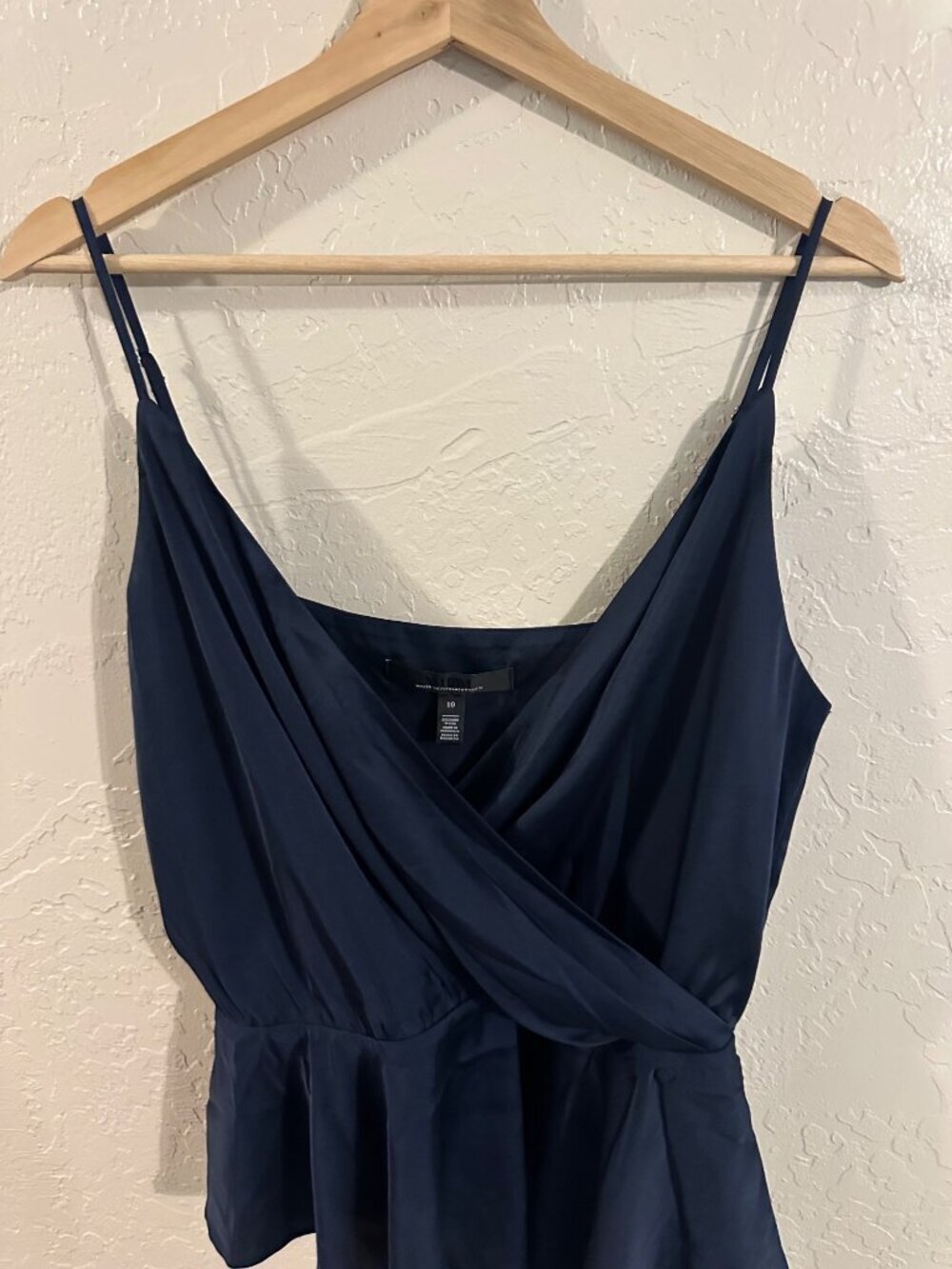 NWT WHBM Deep Blue Silky Sexy Asymmetrical Peplum Crossover Surplice Cami - Picture 4 of 9
